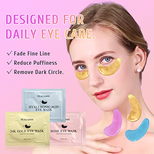 PEAUAMIE Under Eye Patches Gold and Hyaluronic Acid for puffy eyes,Rose Eye Masks for Dark Circles and Puffiness skin care Smooth Wrinkles products 30 Pairs - Image 3