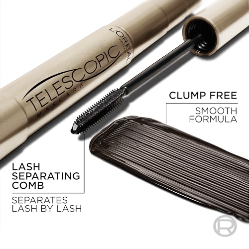 L'Oreal Paris Makeup Telescopic Original Lengthening, Lash Separating Mascara with Dual Precision Brush, Washable, Blackest Black, 0.27 Fl Oz., 1 Count - Image 5