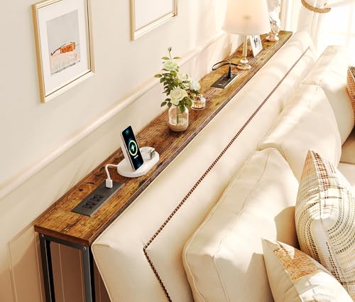 SUPERJARE 78.8 inch Narrow Console Table with Outlet, Sofa Table Set of 2, Behind Couch Table, Long Entryway Tables with Charging Station, for Living Room, Rustic Brown - Image 3