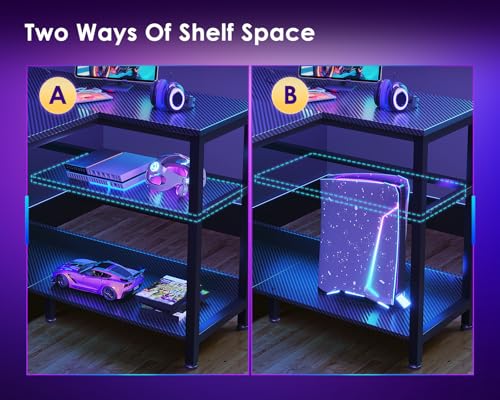 ODK 48 Inch Gaming Desk with USB Charging Ports and LED Lights, Reversible L Shaped Computer Desk with Storage Shelves & Monitor Stand, Corner Gamer Desk Table with Power Outlets, Black - Image 9