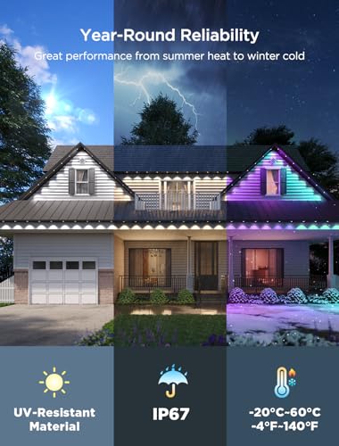 Govee Permanent Outdoor Lights 2, 100ft RGBIC Outdoor Lights with 72 LED Lights, IP67 Waterproof, 100 Scene Modes with 40lm White for Outdoor Decorations, Works with Alexa, Google Assistant, White - Image 5