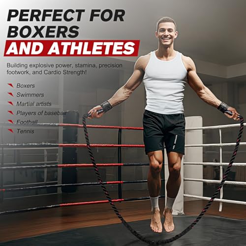 HPYGN Weighted Heavy Skipping/Jump Rope 9.2ft 2.8LB for fitness, Exercise, boxing Gym Training, Home Workout, Improve Strength and Building Muscle, Total Body Workout Equipment for Men - Image 3