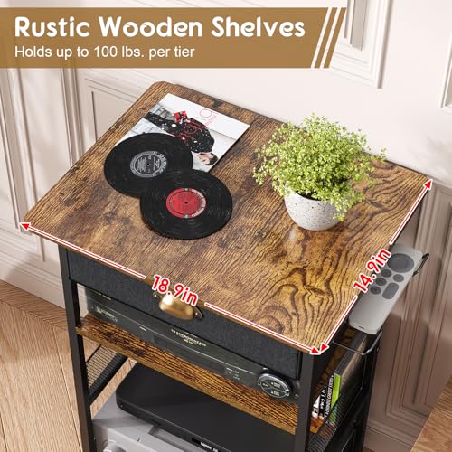 Hongtamoya 4-Tier AV Media Stand with Drawer, Video Game Console Shelf with 2 Hooks, Audio Rack Tower Perfect for/Xbox/ PS5/Switch/Game Consoles/DVD/Record Player/Projector/Sky Box/TV Accessories - Image 5