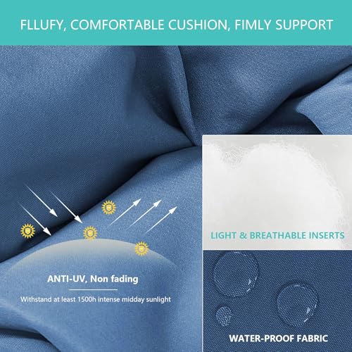 HLNPTN 3 Piece Rocking Bistro Patio Set, Outdoor Rocking Chair, Outdoor Bistro Sets Wicker Patio Furniture Rocking Chairs Sectional Couch with Tempered Glass Top Coffee Table & Cushions, Dark Blue - Image 9