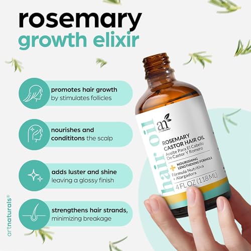 Artnaturals Organic Rosemary Castor Hair Oil + Massager Hair Growth Set Hair Growth Oil 4 ounces with Coconut & Olive Oil for Dry, Damaged & Split End - Image 4