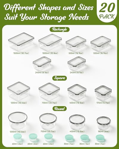 40 Piece Food Storage Containers with Lids(20 Containers & 20 Lids), BPA-Free Plastic Food Containers for Kitchen Storage and Organization, Leak Proof Meal Prep Container, Includes Labels & Pen - Image 4