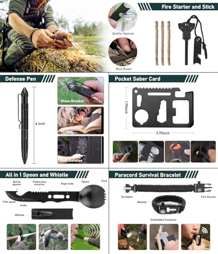 Survival Kit, 262Pcs Survival Gear and Supplies with First Aid Kit Pouch and Crossbody Bag, Emergency Kit with Tent, Camping Axe Hammer, Survival Shovel w/Pick, Bug Out Bag Gifts for Men Women - Image 8