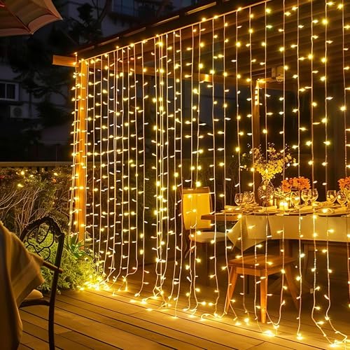 Dazzle Bright 300 LED Curtain Lights, Plug in Fairy Curtain Lights for Bedroom, Christmas Hanging String Lights Outdoor for Window Backdrop Wall Wedding Patio Indoor Dorm Party Decor, Warm White - Image 2
