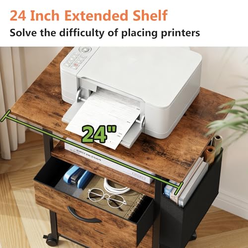 GYIIYUO 2 Drawer File Cabinet with 24'' Extended Desktop, Mobile Filing Cabinet, Rolling File Cabinet with Side Bag, Fabric Drawer, Fits A4/Letter Size, Printer Stand Home Office, Light Brown - Image 5