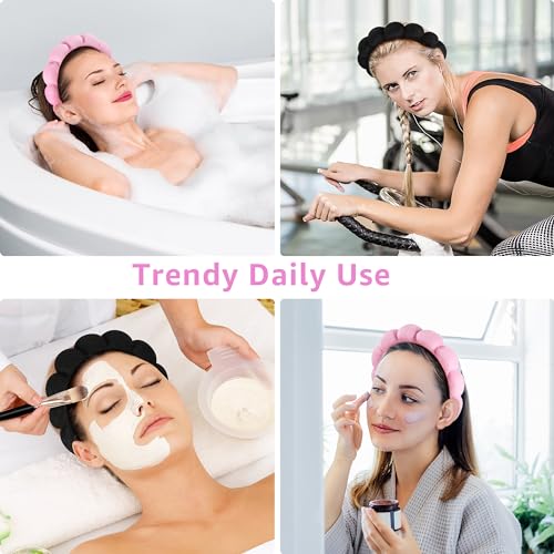 Ztomine Spa Headbands for Washing Face or Facial, Set of 2 Skincare Headbands, Terry Cloth Headband Wash Combo Pack - Puffy Makeup Washing, Mask, Skin Treatment (Black & Pink) - Image 4