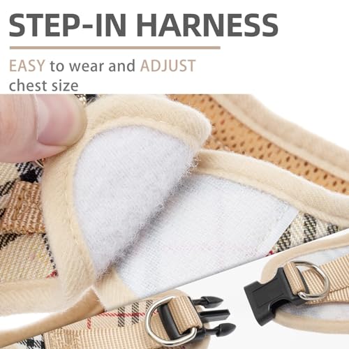 PUPTECK Adjustable Dog Harness Collar and Leash Set Step in No Pull Pet Harness for Small Medium Dogs Puppy and Cats Outdoor Walking Running, Soft Mesh Padded Reflective Vest Harnesses, Beige S - Image 4