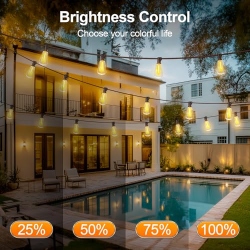 Outdoor String LED Patio Lights - 100Ft 30M Outside Waterproof Light with Remote Dimmable ST38 Shatterproof Bulb Connectable Hanging Outdoor Electric Lighting for Backyard Yard Gazebo Porch Party - Image 5