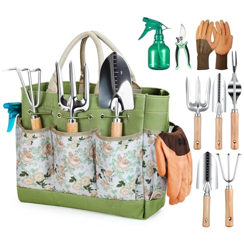 Gardening Tools 9-Piece Heavy Duty Garden Hand Tools with Fashion and Durable Garden Tools Organizer Handbag, Rust-Proof Garden Tool Set, Ideal Gardening Gifts for Women - Image 2