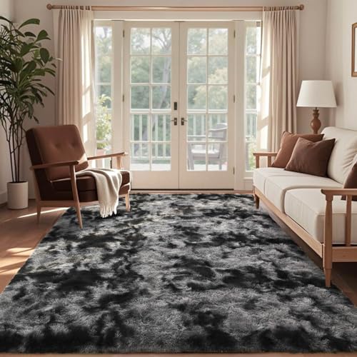 6x9 Ft Large Shag Rugs for Living Room Decor, Tie-Dyed Ultra Soft Fluffy Furry Area Rugs for Bedroom Indoor Floor, Aesthetic Carpet for Kids Home (Dark Grey) - Image 3