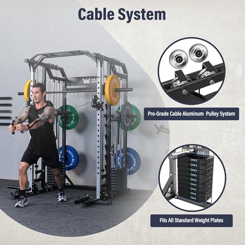Major Fitness Drone2 Premium Smith△ Machine – All-in-One Home Gym Squat Rack with Aluminum Pulley Set , Weight Bar, Dual LAT Pull-Down Systems & Cable Crossover Machine for Full-Body Workouts - Image 4