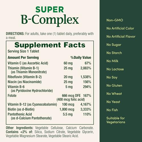 Nature's Bounty Super B Complex Vitamins with Vitamin C & Folic Acid, Vitamins for Immune & Cellular Energy Support, 150 Tablets - Image 6