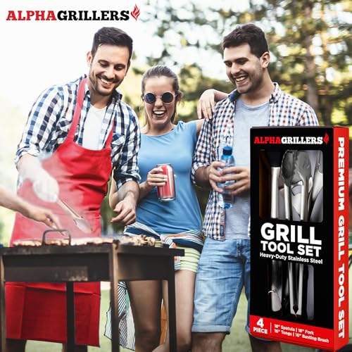 Alpha Grillers Grilling Accessories - Grilling Gifts for Men - BBQ Accessories Grill Tools Set with Spatula, Fork, Brush & Tongs - Outdoor Barbecue Utensils Gifts for Men Dad Him Boyfriend - Image 7