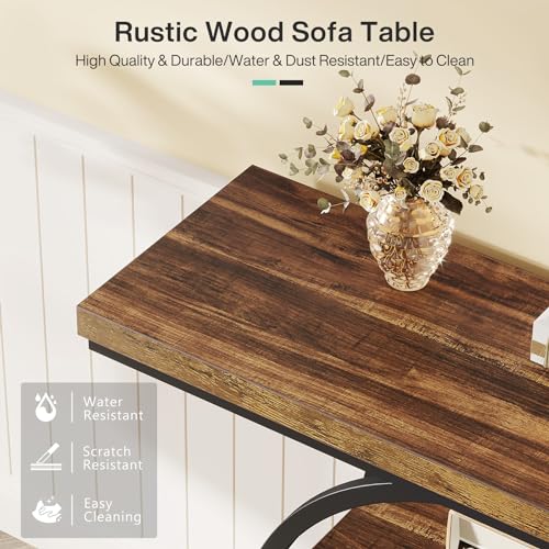 Tribesigns 41.3" Console Table, Industrial 4-Tier Sofa Table Entryway Table with Circle Base, Narrow Wood Accent Tables with Storage Shelves for Living Room, Hallway, Foyer, Rustic Brown - Image 8