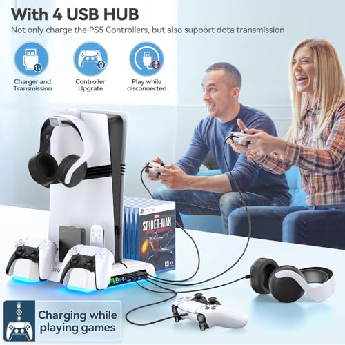 PS5/Slim/Pro Stand and Cooling Station with LED Controller Charging Station for PlayStation 5 Console, Controller Charger, Cooling Stand, PS5/Slim/Pro Accessories Kit with 3 Level Cooler Fan - Image 8