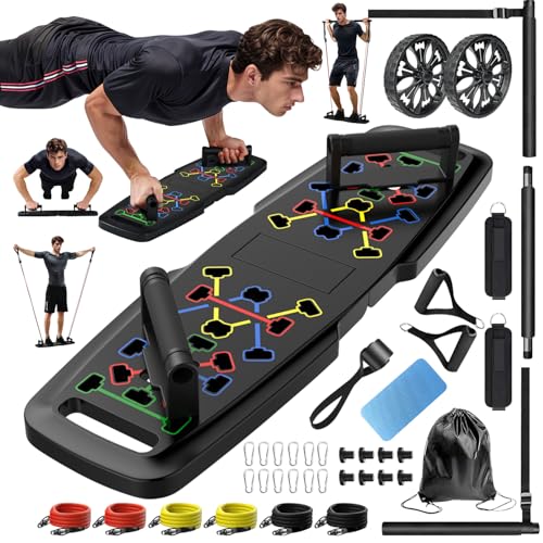 Push Up Board,Home Gym,Portable Exercise Equipment,Pilates Bar and 20 Fitness Accessories with Resistance Bands and Ab Roller Wheel,Full Body Workout at Home - Image 2