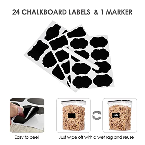 Airtight Food Storage Containers with Lids, Vtopmart 24 pcs Plastic Kitchen and Pantry Organization Canisters for Cereal, Dry Food, Flour and Sugar, BPA Free, Includes 24 Labels,Black - Image 7