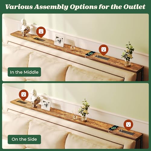 SUPERJARE 78.8 inch Narrow Console Table with Outlet, Sofa Table Set of 2, Behind Couch Table, Long Entryway Tables with Charging Station, for Living Room, Rustic Brown - Image 6