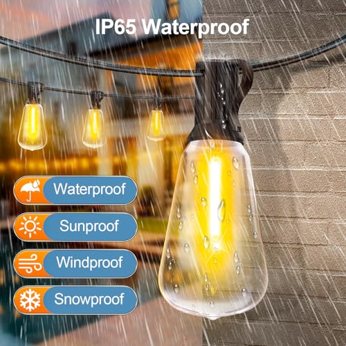 Outdoor String LED Patio Lights - 100Ft 30M Outside Waterproof Light with Remote Dimmable ST38 Shatterproof Bulb Connectable Hanging Outdoor Electric Lighting for Backyard Yard Gazebo Porch Party - Image 6