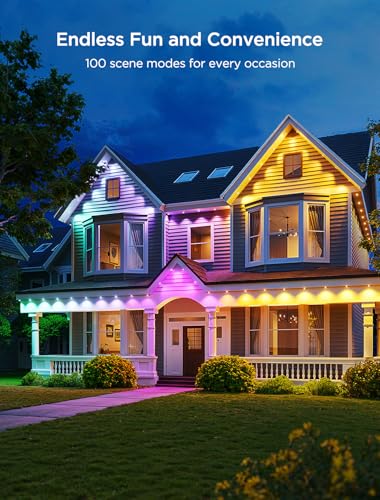 Govee Permanent Outdoor Lights 2, 100ft RGBIC Outdoor Lights with 72 LED Lights, IP67 Waterproof, 100 Scene Modes with 40lm White for Outdoor Decorations, Works with Alexa, Google Assistant, White - Image 4