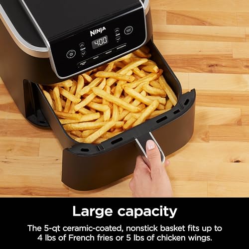 Ninja | Air Fryer | 4-in-1 Pro Air Fry, Roast, Reheat, Dehydrate | 5QT Capacity fits up to 4lbs of French Fries | 400F Max Temp | Nonstick Basket & Crisper Plate | 120V | Grey | AF141 - Image 4