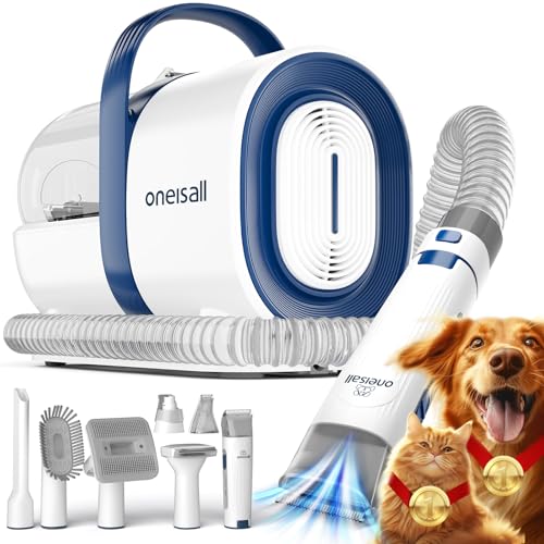 oneisall Dog Grooming Vacuum, Pet Grooming Vacuum with Clipper Nail Grinder, 1.5L Dust Cup Dog deshedding Vacuum Brush with 7 Pet Grooming Tools for Shedding Pet Hair, Home Cleaning(Blue) - Image 2