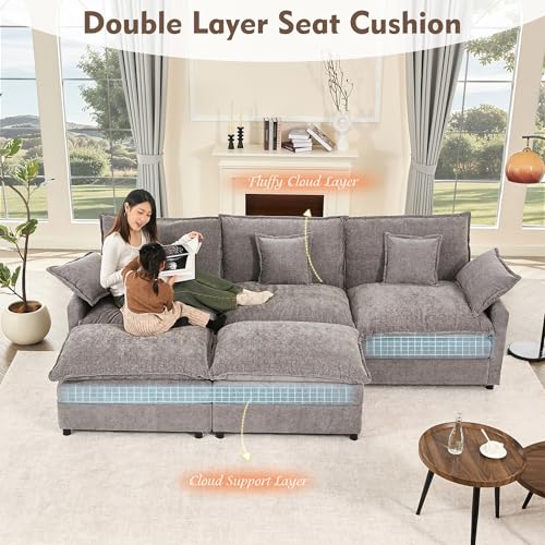 GOSUHI 108" U Shaped Couch, Modular Sectional Sofa, 3-Seater Comfy Cloud Couch with Movable Ottoman, Deep Seat Couches for Living Room, Chenille, Slate - Image 5