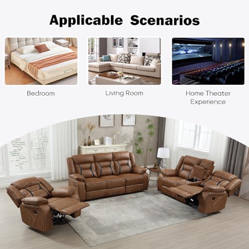 EBELLO Faux Leather Recliner Sofa Furniture Set for Living Room, Recliner Chair, Manual Loveseat, 3 Seat Recliniing Sofa Couch Set for Meeting Room, Brown - Image 7