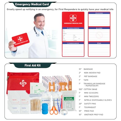 Survival Kit, 262Pcs Survival Gear and Supplies with First Aid Kit Pouch and Crossbody Bag, Emergency Kit with Tent, Camping Axe Hammer, Survival Shovel w/Pick, Bug Out Bag Gifts for Men Women - Image 7