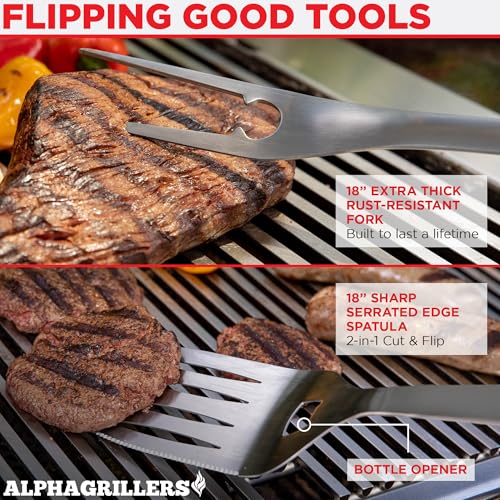 Alpha Grillers Grilling Accessories - Grilling Gifts for Men - BBQ Accessories Grill Tools Set with Spatula, Fork, Brush & Tongs - Outdoor Barbecue Utensils Gifts for Men Dad Him Boyfriend - Image 5