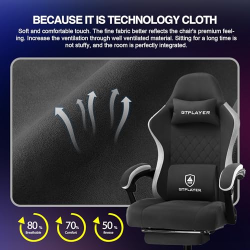 GTPLAYER Gaming Chair, Computer Office Chair with Pocket Spring Cushion, Linkage Armrests and Footrest, High Back Ergonomic Computer Chair with Lumbar Support Task Chair with Footrest(Black) - Image 7