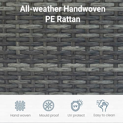 Wisteria Lane 5-Pieces Outdoor Patio Furniture Set, All Weather Wicker Rattan Sectional Sofa, Patio Conversation Set with Cushions & Glass Coffee Table for Backyard Porch Garden Balcony, Grey - Image 7