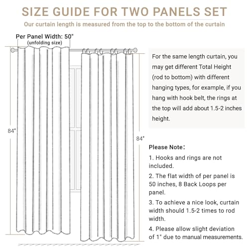 100% Blackout Shield Linen Blackout Curtains for Bedroom 84 Inches Long, Back Tab/Rod Pocket Living Room Drapes, Thermal Insulated Blackout Curtains 2 Panels Set, 50" W x 84" L, Cream - Image 8
