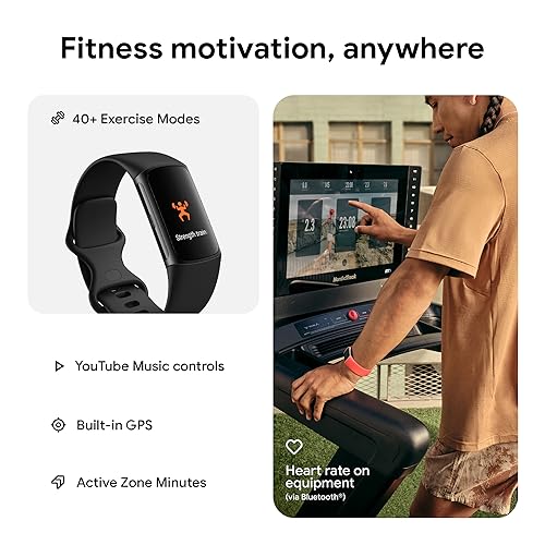 Fitbit Charge 6 Fitness Tracker with Google apps, Heart Rate on Exercise Equipment, 6-Months Premium Membership Included, GPS, Health Tools and More, Obsidian/Black, One Size (S & L Bands Included) - Image 5
