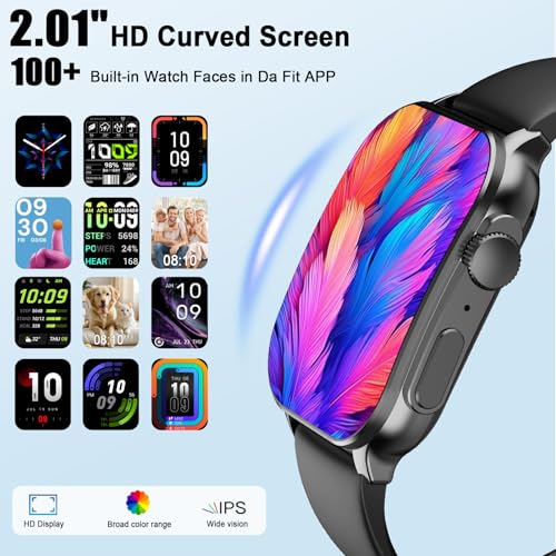Smart Watch for Men Women, 2.01" AMOLED Curved Display Smart Watch, Bluetooth Call, 100+ Sport Modes, Fitness Tracker with 24/7 Heart Rate/Sleep Monitor, IP68 Waterproof Smartwatch for Android iOS - Image 3