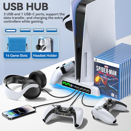PS5/Slim/Pro Stand and Cooling Station with LED Controller Charging Station for PlayStation 5 Console, Controller Charger, Cooling Stand, PS5/Slim/Pro Accessories Kit with 3 Level Cooler Fan - Image 6
