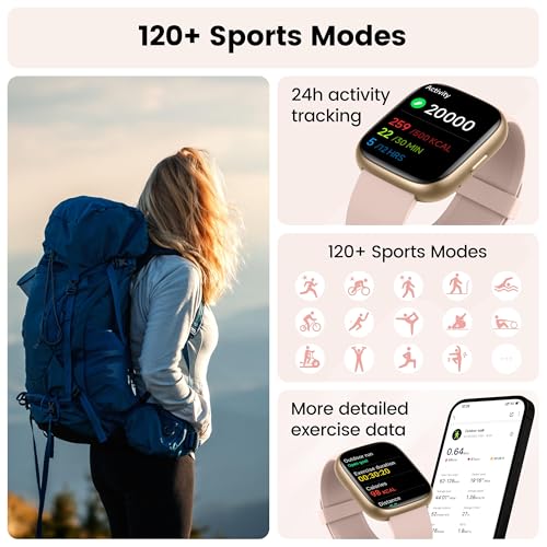 Smart Watch with Alexa Built-in, 1.83" HD Touchscreen Fitness Tracker with Bluetooth Calling, Fitness Watch with Heart Rate/Sleep Monitor/120+ Sports, IP68 Waterproof Smartwatch for Android iOS, Pink - Image 6