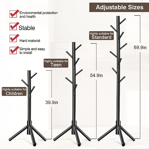 WANGMUXIA Coat Rack, Freestanding Coat Rack with 8 Hooks and 3 Adjustable Size Tree Coat Racks for Bedroom, Hallway, Entrance, Office, for Hats, Coats, Scarves, Handbags - Image 4