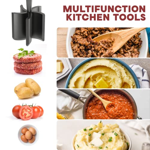Meat Chopper, Hamburger Grinder, Premium Heat Resistant Smasher for Ground Beef, Burger Grinder Nylon Potato Mix Tool, Meat & Poultry Tenderizers-Black - Image 5