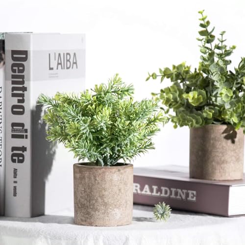 Der Rose 3 Pack Mini Potted Fake Plants Artificial Plastic Eucalyptus Plants Topiaries for Home Office Desk Farmhouse Room Bathroom Decor - Image 8