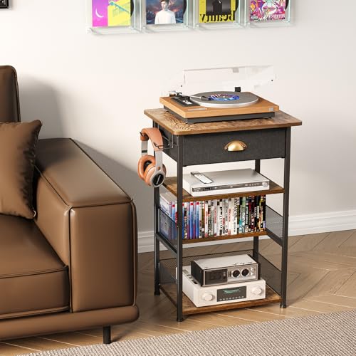 Hongtamoya 4-Tier AV Media Stand with Drawer, Video Game Console Shelf with 2 Hooks, Audio Rack Tower Perfect for/Xbox/ PS5/Switch/Game Consoles/DVD/Record Player/Projector/Sky Box/TV Accessories - Image 8