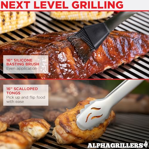 Alpha Grillers Grilling Accessories - Grilling Gifts for Men - BBQ Accessories Grill Tools Set with Spatula, Fork, Brush & Tongs - Outdoor Barbecue Utensils Gifts for Men Dad Him Boyfriend - Image 6