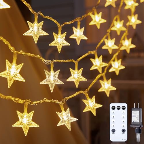 Star String Lights Plug in - 33 ft 100 LED Star Fairy String Lights with Remote and Timer, Waterproof for Bedroom Porch Wedding Party Patio Garden Tent Indoor Outdoor Décor, Warm White - Image 2