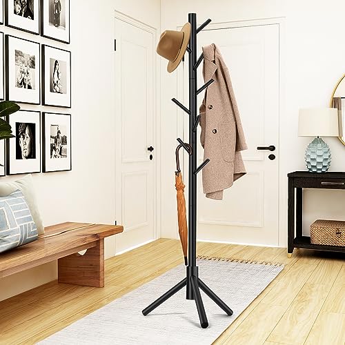 WANGMUXIA Coat Rack, Freestanding Coat Rack with 8 Hooks and 3 Adjustable Size Tree Coat Racks for Bedroom, Hallway, Entrance, Office, for Hats, Coats, Scarves, Handbags - Image 3