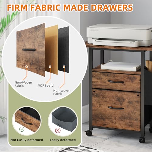 GYIIYUO 2 Drawer File Cabinet with 24'' Extended Desktop, Mobile Filing Cabinet, Rolling File Cabinet with Side Bag, Fabric Drawer, Fits A4/Letter Size, Printer Stand Home Office, Light Brown - Image 8
