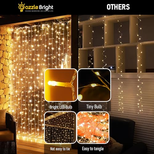 Dazzle Bright 300 LED Curtain Lights, Plug in Fairy Curtain Lights for Bedroom, Christmas Hanging String Lights Outdoor for Window Backdrop Wall Wedding Patio Indoor Dorm Party Decor, Warm White - Image 4